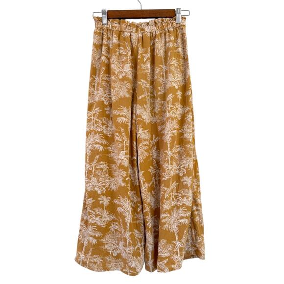 American Eagle Cotton Linen Blend Wide Leg Crop Pants Lined Belted Size S Gold - Picture 5 of 13